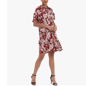Donna Morgan Red Floral Ruffle Short Dress